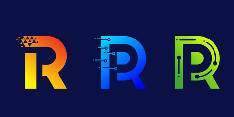 creative letter R logo design for business, digital, technology, media, data