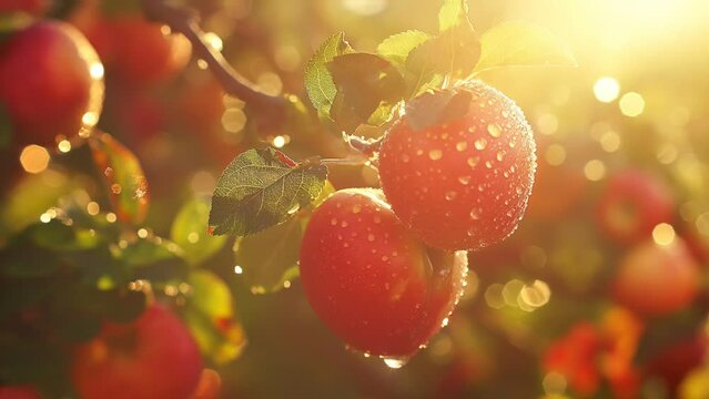 red apples in the orchard , seamless looping 4k animation video background 