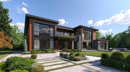 Fototapeta na wymiar 3D render of a two story house project