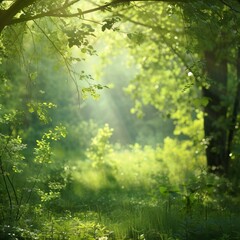 Beautiful green summer forest. Spring background, backdrop. Forest Illsutration
