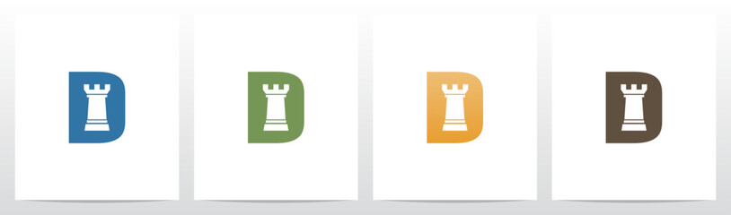 Rook Chess Piece on Letter Initial Logo Design D