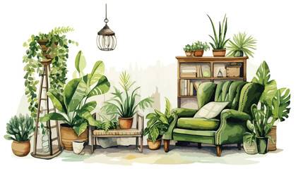 Watercolor sketch of a living room with lots 