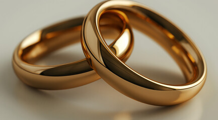 A pair of golden wedding rings on a white background