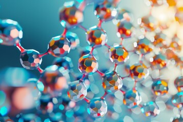 Abstract image of colorful molecular structure - A close-up image of a colorful, geometric molecular structure representing scientific concepts