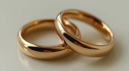 A pair of golden wedding rings on a white background