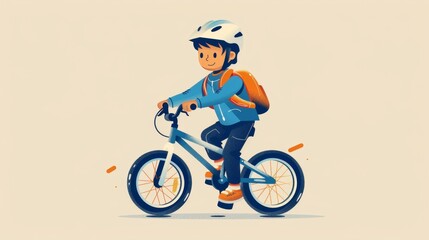 Naklejka premium A child wearing elbow and knee pads as well as gloves while riding a bike to protect themselves in case of a fall or accident.