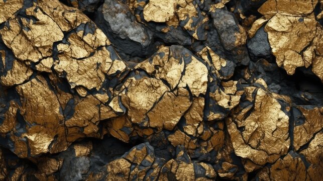 Meticulously Crafted Scenes Of Gold Rocks And Cracks On Black Background 