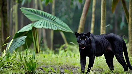 Tuinposter Black Panther in a Jungle © TaimOor