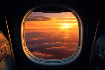 sky with clouds at daytime from airplane window at altitude