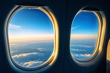Fototapeta premium sky with clouds at daytime from airplane window at altitude