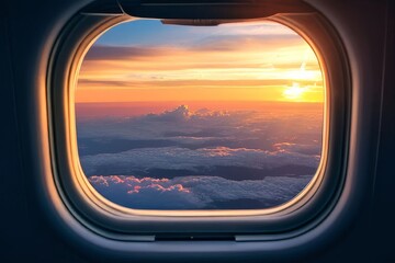 Fototapeta premium sky with clouds at daytime from airplane window at altitude