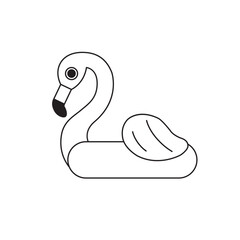Inflatable flamingo line icon isolated on white background. Tropical summer bird buoy for vacations and water activities in swimming pool. . Vector illustration in outline style.