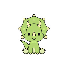 Cute baby triceratops dinosaur isolated on white background. Little dino for t-shirt, kids apparel, poster, nursery or etc. Vector illustration.
