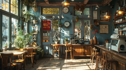 Fototapeta na wymiar Indulge in the charm of a French coffee shop with this hyperrealistic 4K image, featuring natural lighting. AI generative methods enhance realism.