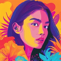 Bright colorful banner with beautiful woman portrait