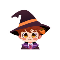 a cartoon image of a boy with a witch hat on his head.