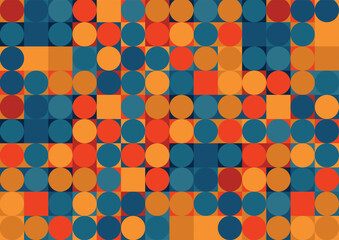 retro background of circles and squares pattern with retro colors