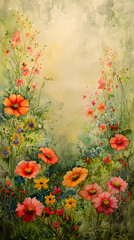 The watercolor artwork portrays a stunning array of red poppies, their vibrant petals in full bloom, gracefully captured against a backdrop of warm tones that evoke a sense of tranquility and serenity