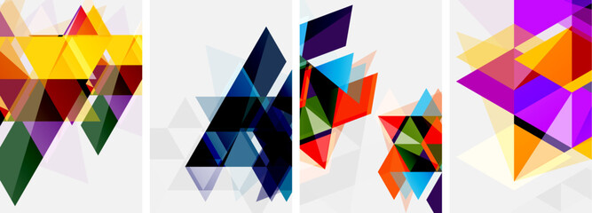 Colorful bright triangles with various colors and transparencies. Vector illustration For Wallpaper, Banner, Background, Card, Book Illustration, landing page
