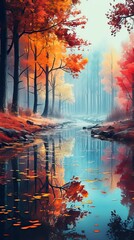 Color autumn forest.  Forest illustration