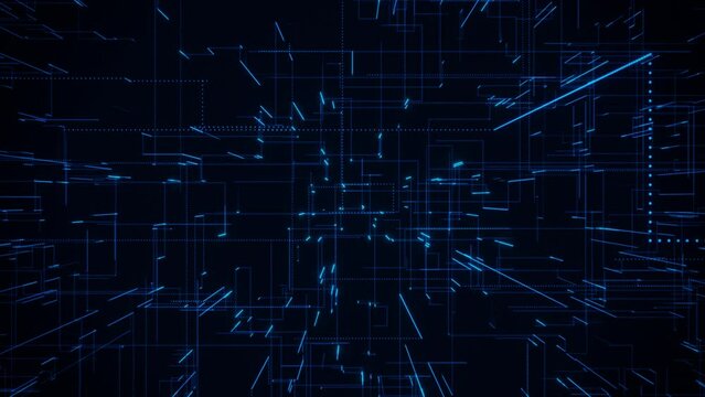 Inside a 3D Blue Digital Grid - Seamless Loop Technology Artificial Intelligence Background
