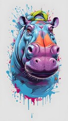 colorful hippopotamus portrait. Graffiti style, printable design for t-shirts, mugs, cases, etc.
 