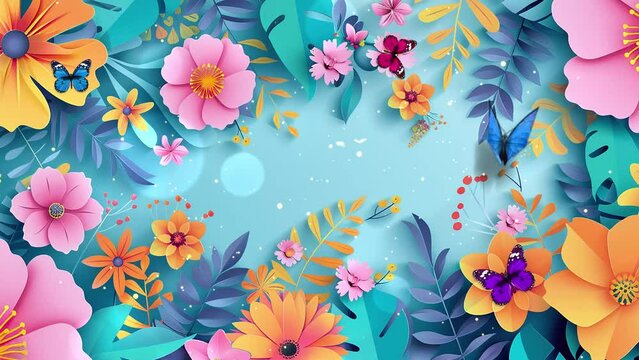 spring sale banner background with paper cut flowers. seamless looping overlay 4k virtual video animation background