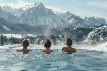 Photo sur Plexiglas Tatras friends having fun in modern thermal baths, tatra mountains in the background