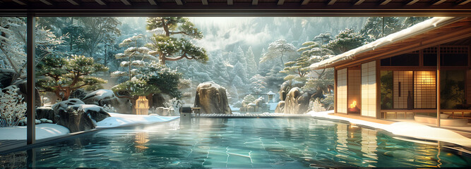  traditional onsen pool - obrazy, fototapety, plakaty