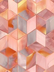 Close-up view of a repetitive pattern formed by pink and gold cubes