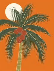 Fototapeta premium A palm tree stands in silhouette against a full moon in the night sky, creating a serene and peaceful scene