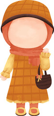 Chibi Musilm Girl Wear Hat and Bag
