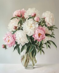 Pink peonies on a light background