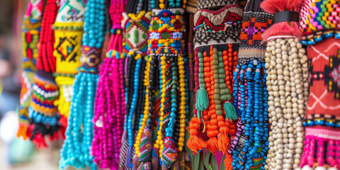 Colorful Handcrafted Beaded Jewelry on Market Display