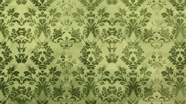 a green background with a pattern of flowers and leaves