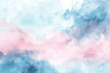 Fototapeta na wymiar Whimsical watercolor clouds painted in delicate pink and blue strokes evoke a serene and imaginative atmosphere.