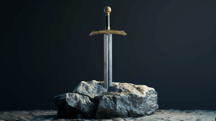 King arthur excalibur sword on stone symbol - obrazy, fototapety, plakaty