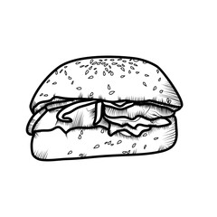 hamburger sketch logo line art vector illustration