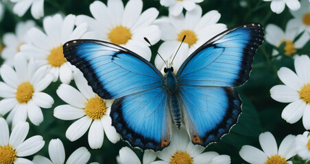 Blue butterfly on daisies - Generative AI