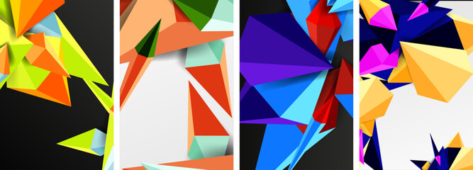 Triangle abstract concepts poster set with geometric minimal designs