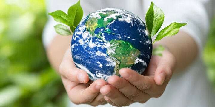 Human hands holding Earth with green leaves, a powerful symbol for conservation and eco-awareness.
