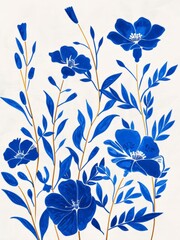 Fototapeta premium A painting featuring delicate blue flowers against a clean white background