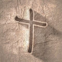 Christian cross. Concrete wall. Religion concept illustration.