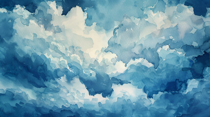 painting of clouds and the sky, hand-painted blue sky watercolor abstract colorful background, and Cosmic