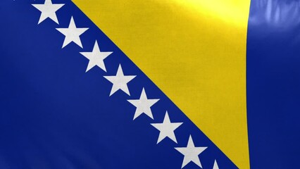 Bosnia flag.  Bosnian flag waving in the wind. Full screen, flat, cloth material texture. National Flag. Loopable. Looping. CGI graphic animation HD Herzegovina