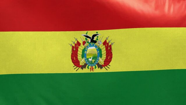 Bolivia flag. Bolivia flag waving in the wind. Full screen, flat, cloth material texture. National Flag. Loopable. Looping. CGI graphic animation HD