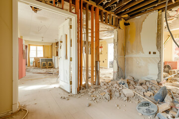 Demolishing a wall to create an open space at transformation home renovation AI Generative