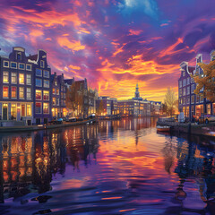 Twilight Canvas: A Scenic View of Amsterdam's breathtaking IJ River