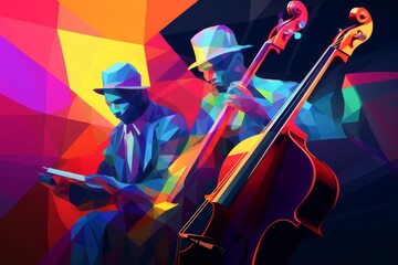 Capturing the essence of jazz music in a colorful abstract composition low poly