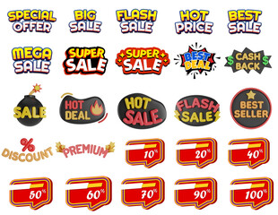 set of sale labels, set of icon,  Offer and sales lebels sets with transparent background